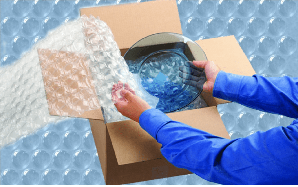 plate being covered with bubble wrap