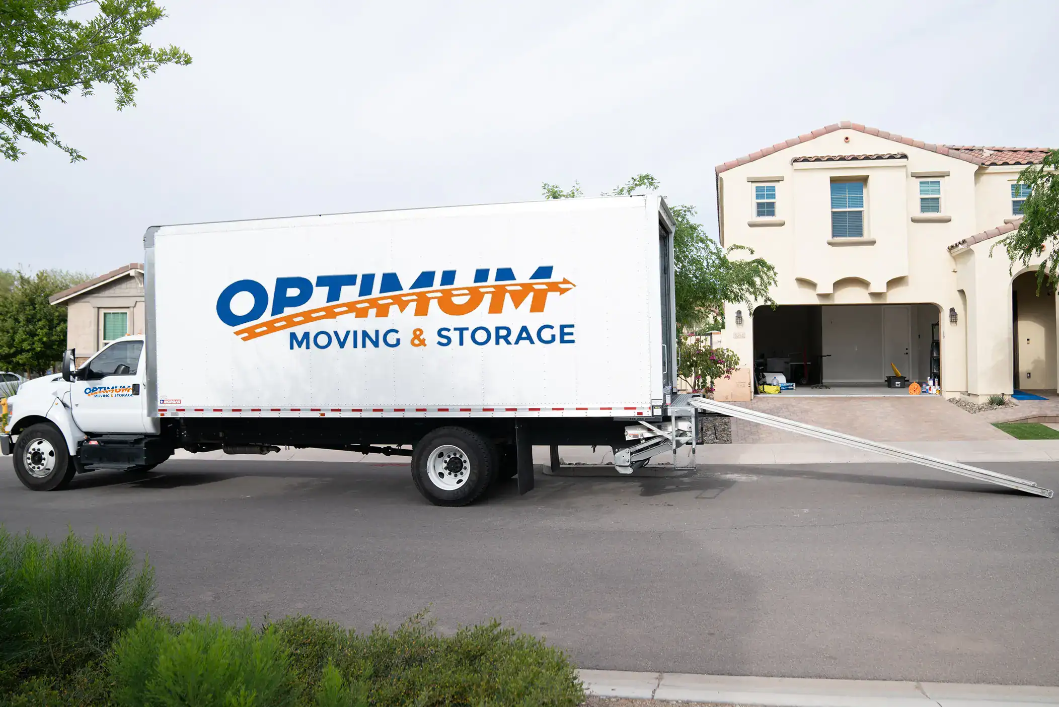 Moving truck parked.