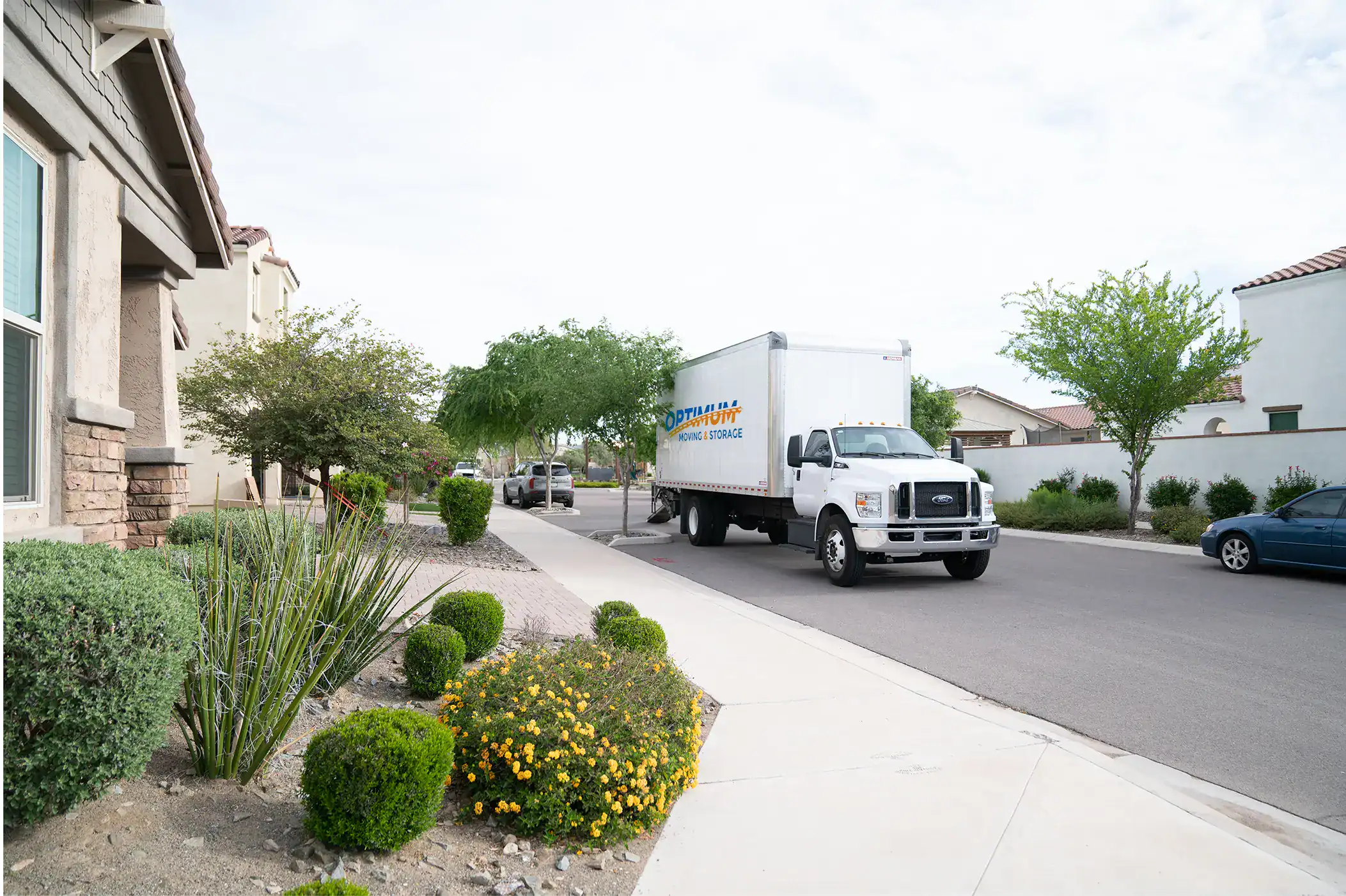 Moving truck parked outside.
